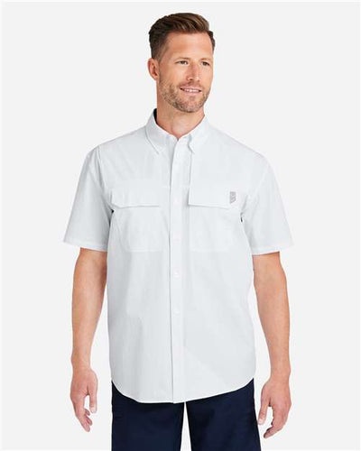 HUK H150183 Men's Creekbed Short Sleeve Shirt - White - model front