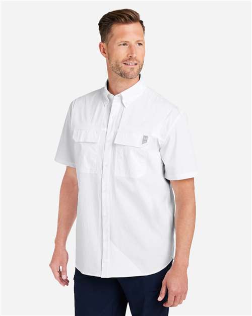 HUK H150183 Men's Creekbed Short Sleeve Shirt - White - model side