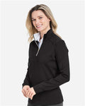 Fairway & Greene F12250 Women's Wells Tech Quarter-Zip Pullover - Black/ White - model side
