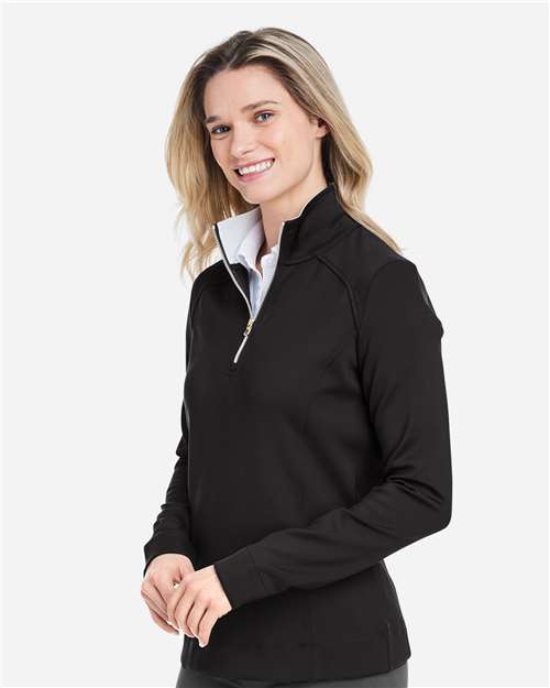 Fairway & Greene F12250 Women's Wells Tech Quarter-Zip Pullover - Black/ White - model side