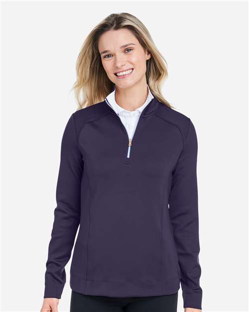 Fairway & Greene F12250 Women's Wells Tech Quarter-Zip Pullover - Eclipse/ White - model front
