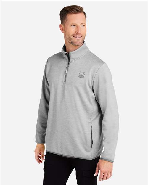HUK H130098 Men's Coldfront+ Quarter-Zip Pullover - Harbor Mist Heather - model side