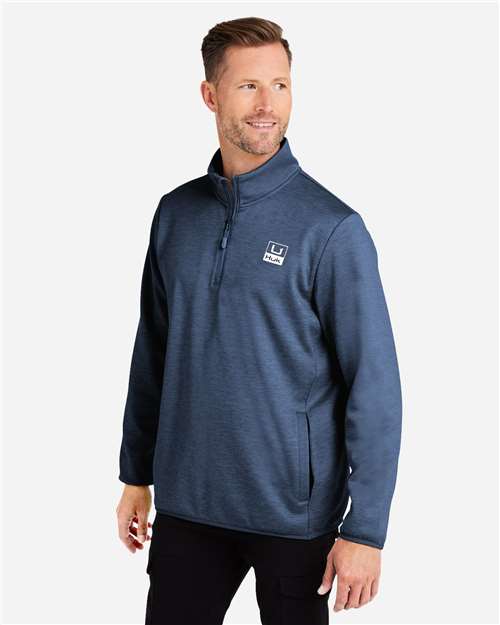 HUK H130098 Men's Coldfront+ Quarter-Zip Pullover - Naval Academy Heather - model side