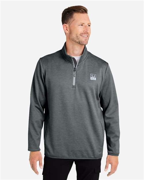 HUK H130098 Men's Coldfront+ Quarter-Zip Pullover - Volcanic Ash Heather - model front