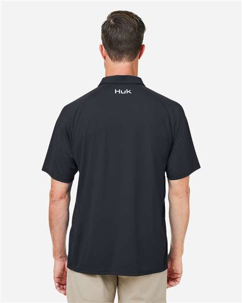 HUK H12L005 Men's LoPro Solid Performance Polo - Black - model back