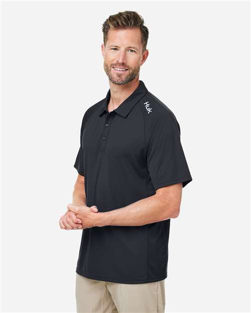 HUK H12L005 Men's LoPro Solid Performance Polo - Black - model side