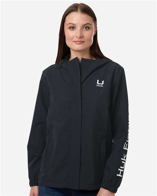 HUK H640027 Women's Storm Rain Jacket - Black - model front