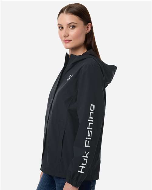 HUK H640027 Women's Storm Rain Jacket - Black - model side