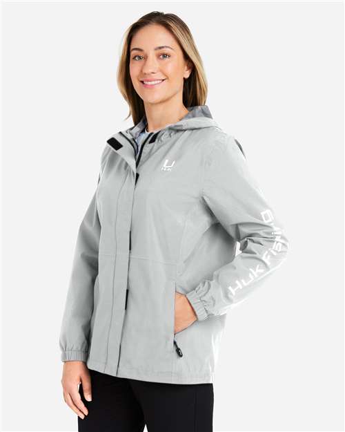 HUK H640027 Women's Storm Rain Jacket - Harbor Mist - model side