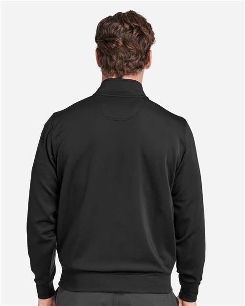 Fairway & Greene C11512 Men's Caves Tech Quarter-Zip Pullover - Black/ Dark Shadow Grey Heather - model back