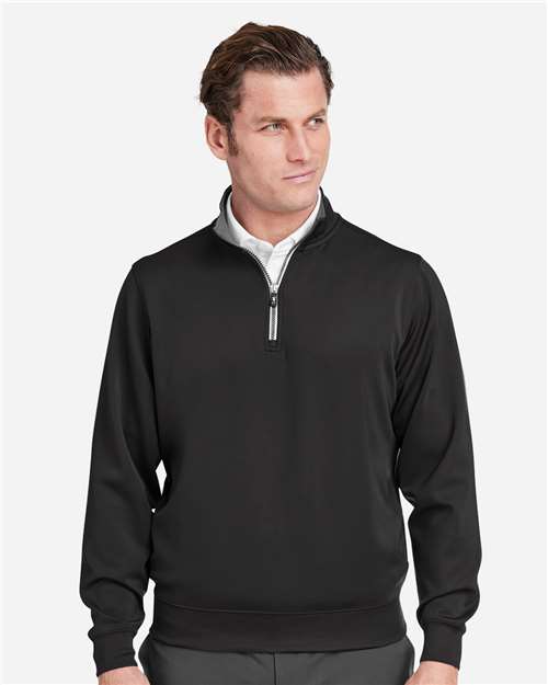 Fairway & Greene C11512 Men's Caves Tech Quarter-Zip Pullover - Black/ Dark Shadow Grey Heather - model front