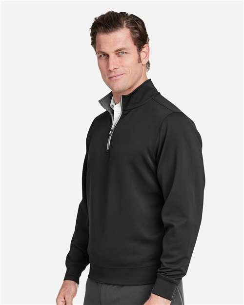 Fairway & Greene C11512 Men's Caves Tech Quarter-Zip Pullover - Black/ Dark Shadow Grey Heather - model side