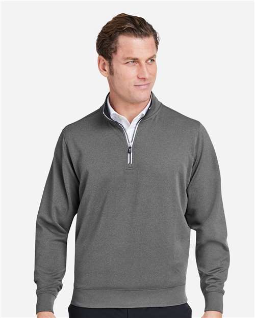 Fairway & Greene C11512 Men's Caves Tech Quarter-Zip Pullover - Dark Shadow Grey Heather - model front