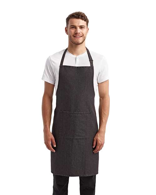 Artisan Collection by Reprime RP154 Recycled Pocket Bib Apron - Black Denim - model front