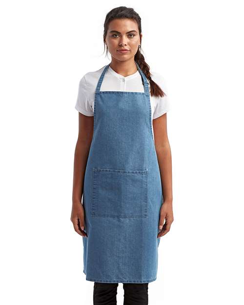Artisan Collection by Reprime RP154 Recycled Pocket Bib Apron - Denim Blue - model front