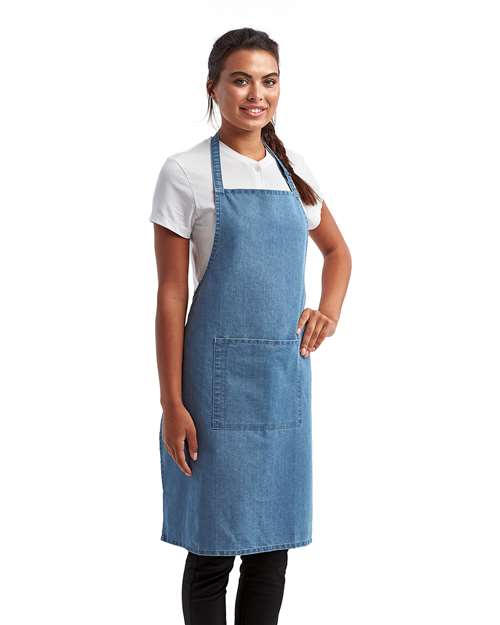 Artisan Collection by Reprime RP154 Recycled Pocket Bib Apron - Denim Blue - model side