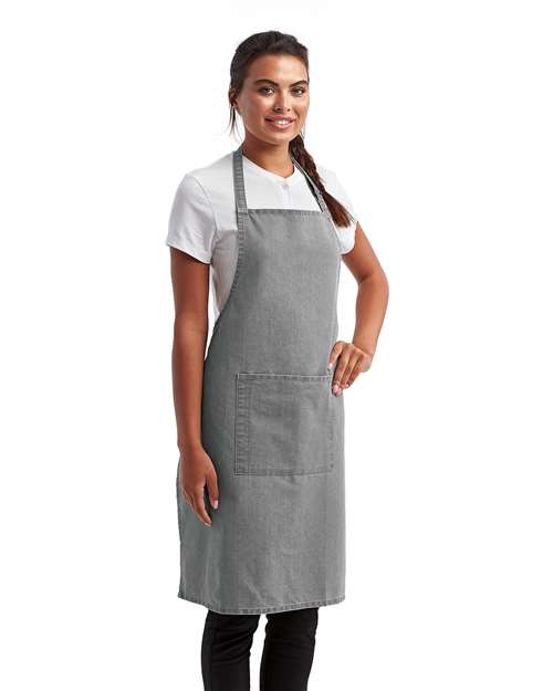 Artisan Collection by Reprime RP154 Recycled Pocket Bib Apron - Grey Denim - model side
