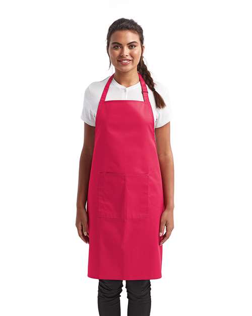 Artisan Collection by Reprime RP154 Recycled Pocket Bib Apron - Hot Pink - model front