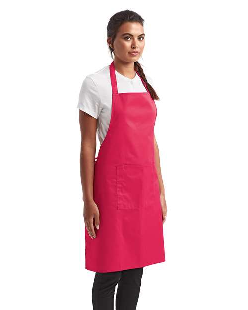 Artisan Collection by Reprime RP154 Recycled Pocket Bib Apron - Hot Pink - model side