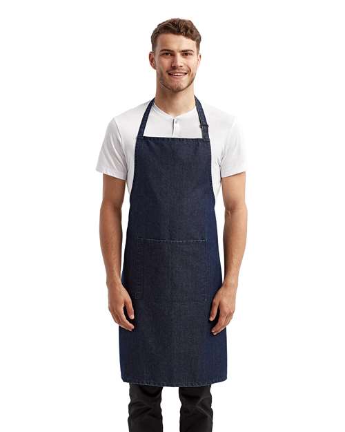 Artisan Collection by Reprime RP154 Recycled Pocket Bib Apron - Indigo Denim - model front
