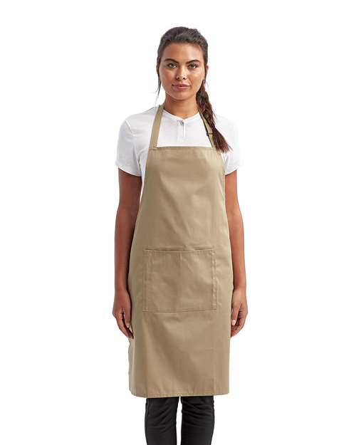 Artisan Collection by Reprime RP154 Recycled Pocket Bib Apron - Khaki - model front