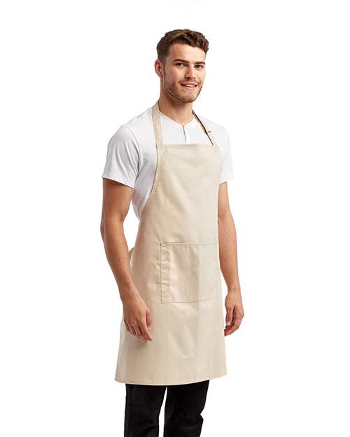 Artisan Collection by Reprime RP154 Recycled Pocket Bib Apron - Natural - model side