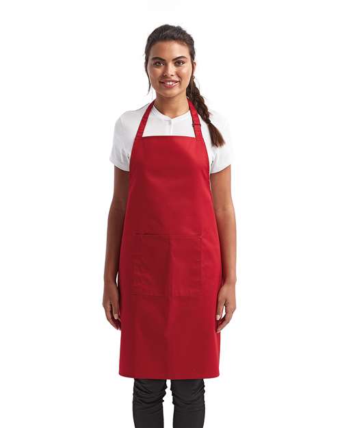 Artisan Collection by Reprime RP154 Recycled Pocket Bib Apron - Red - model front
