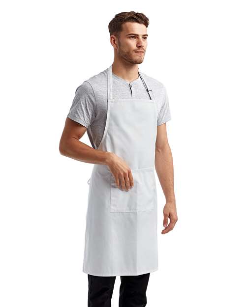 Artisan Collection by Reprime RP154 Recycled Pocket Bib Apron - White - model side