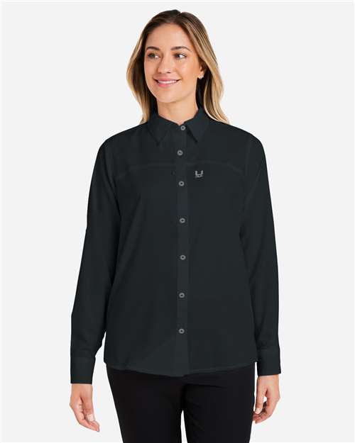 HUK H615006 Women's Tide Point Shirt - Black - model front