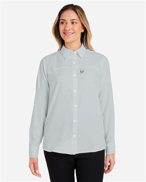 HUK H615006 Women's Tide Point Shirt - Harbor Mist - model front
