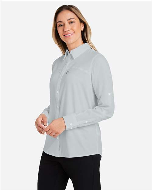 HUK H615006 Women's Tide Point Shirt - Harbor Mist - model side