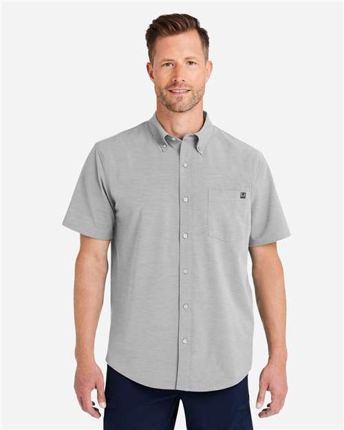HUK H150154 Men's Kona Short Sleeve Solid Shirt - Harbor Mist - model front