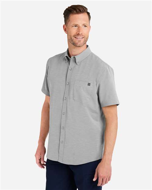 HUK H150154 Men's Kona Short Sleeve Solid Shirt - Harbor Mist - model side