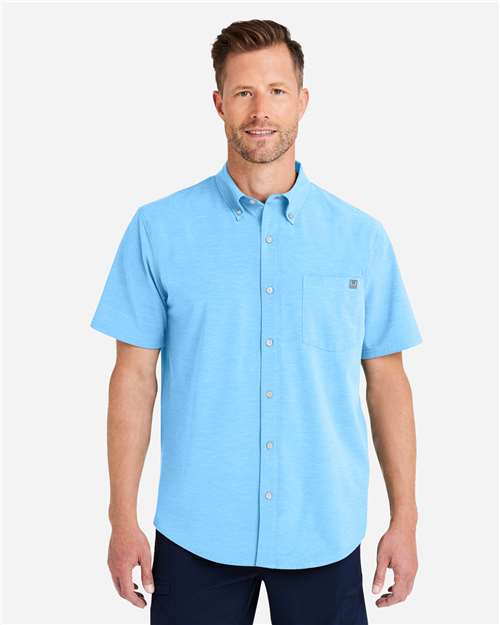 HUK H150154 Men's Kona Short Sleeve Solid Shirt - Marolina Blue - model front