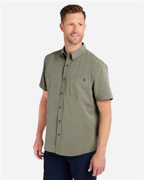 HUK H150154 Men's Kona Short Sleeve Solid Shirt - Moss - model side