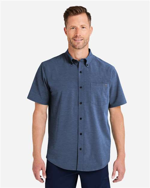 HUK H150154 Men's Kona Short Sleeve Solid Shirt - Naval Academy - model front