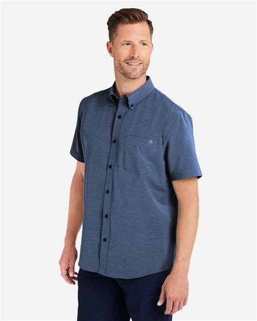 HUK H150154 Men's Kona Short Sleeve Solid Shirt - Naval Academy - model side