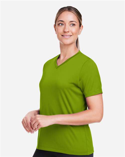 Team 365 TT15W Women's Zone Performance Mesh T-Shirt - Acid Green - model side