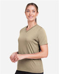 Team 365 TT15W Women's Zone Performance Mesh T-Shirt - Desert Khaki - model side