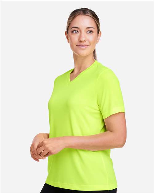 Team 365 TT15W Women's Zone Performance Mesh T-Shirt - Safety Yellow - model side