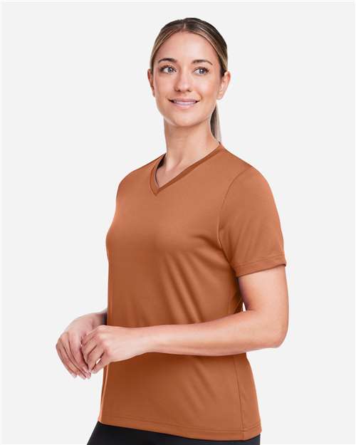 Team 365 TT15W Women's Zone Performance Mesh T-Shirt - Sport Burnt Orange - model side