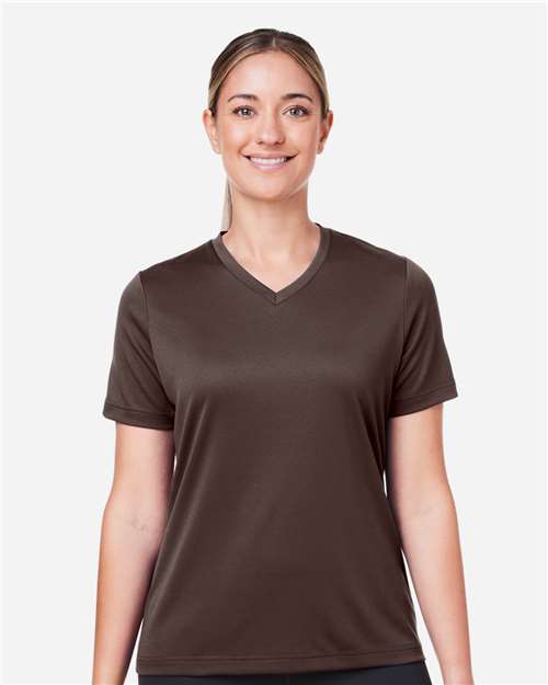 Team 365 TT15W Women's Zone Performance Mesh T-Shirt - Sport Dark Brown - model front