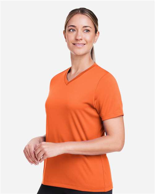 Team 365 TT15W Women's Zone Performance Mesh T-Shirt - Sport Orange - model side