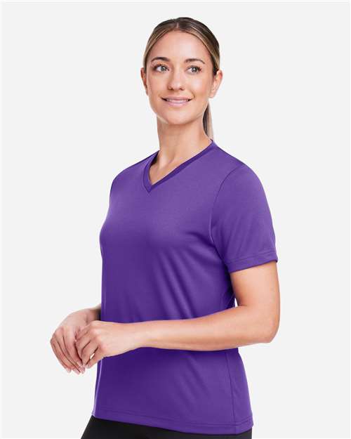 Team 365 TT15W Women's Zone Performance Mesh T-Shirt - Sport Purple - model side