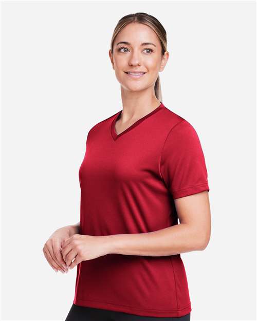 Team 365 TT15W Women's Zone Performance Mesh T-Shirt - Sport Red - model side