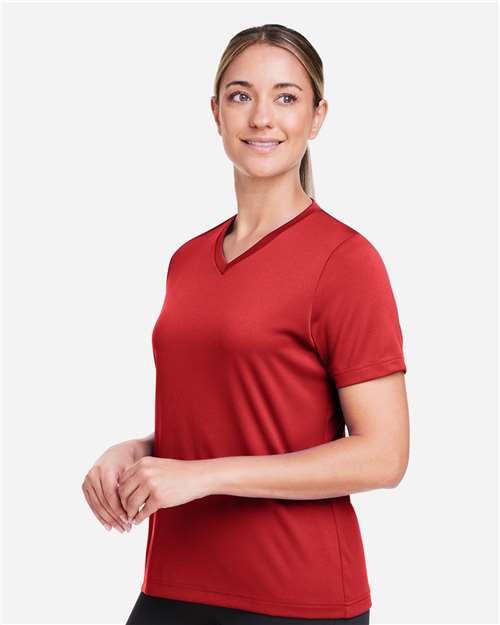 Team 365 TT15W Women's Zone Performance Mesh T-Shirt - Sport Scarlet Red - model side