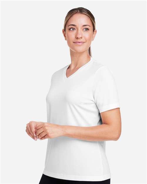 Team 365 TT15W Women's Zone Performance Mesh T-Shirt - White - model side