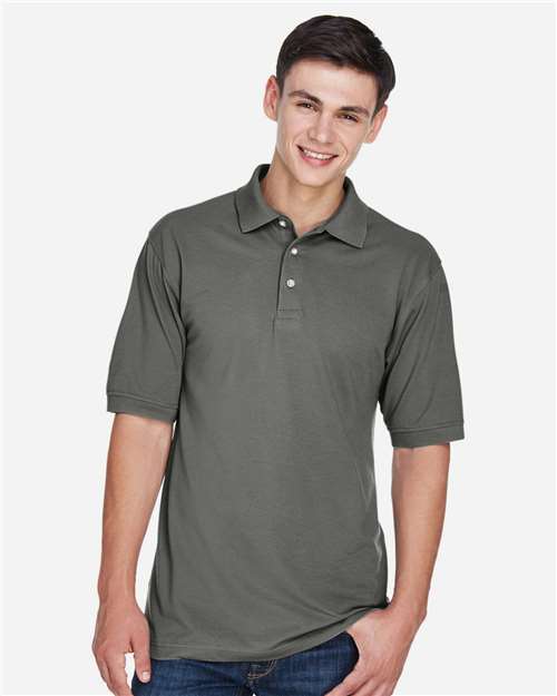 Harriton M265 Men's Easy Blend Polo - Charcoal - model front