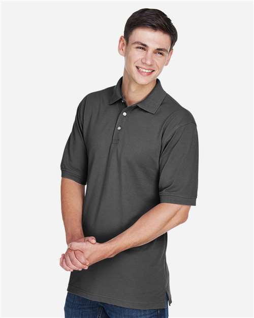 Harriton M265 Men's Easy Blend Polo - Charcoal - model side