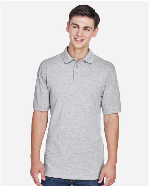 Harriton M265 Men's Easy Blend Polo - Grey Heather - model front